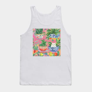 Kitty in a chinoiserie bowl on pink Tank Top